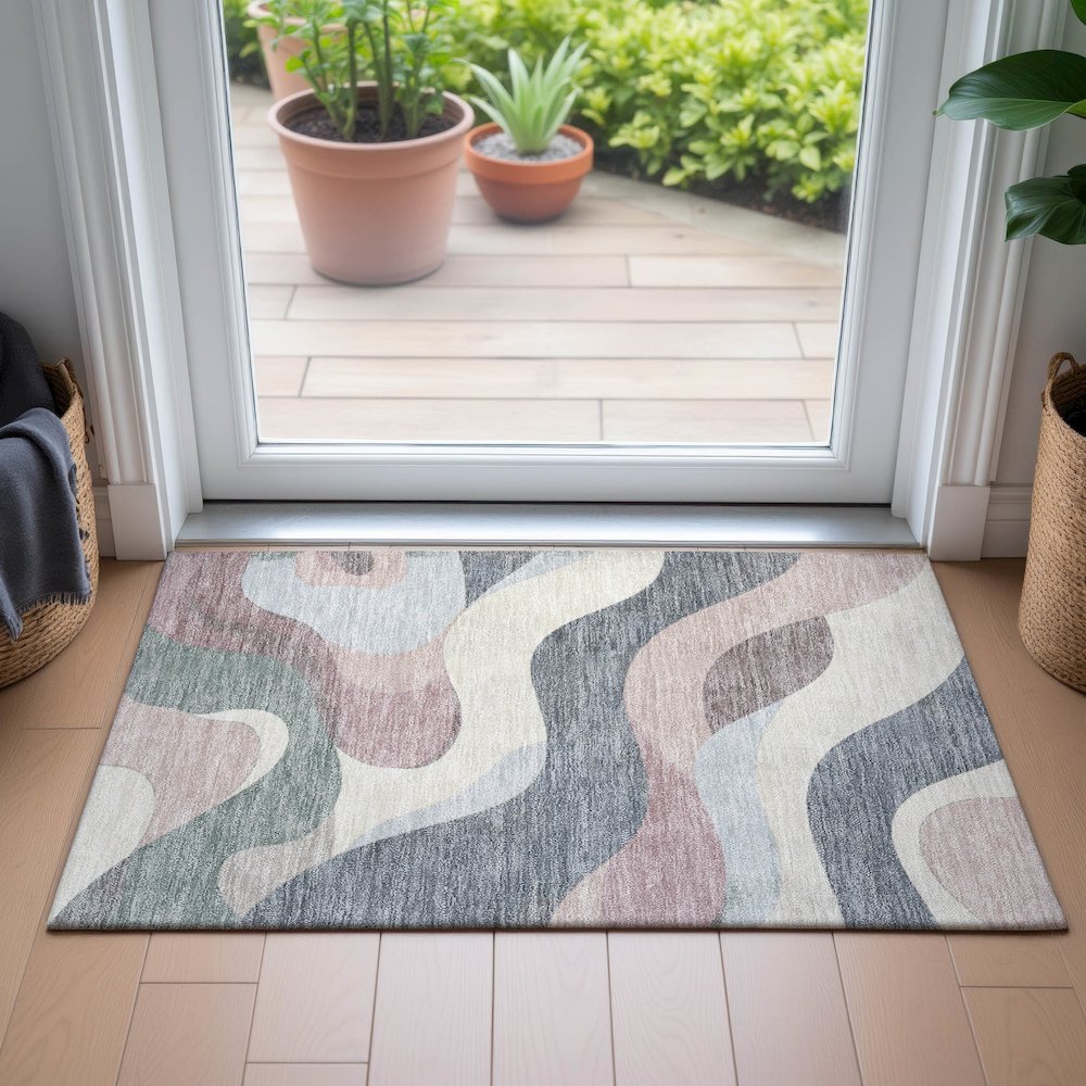 Machine Washable Indoor/Outdoor Chantille ACN2186 Blush 1'8" x 2'6" Rug. Picture 5