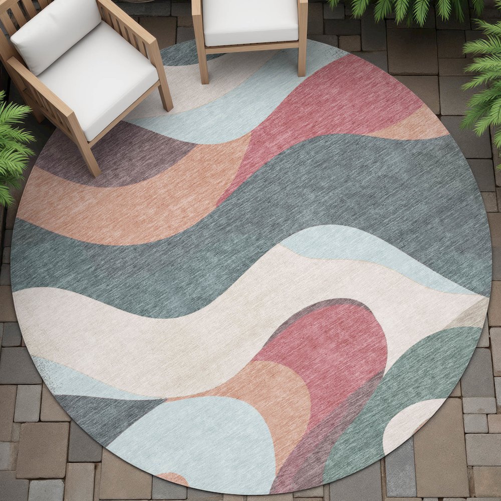 Machine Washable Indoor/Outdoor Chantille ACN2186 Coral 8' x 8' Round Rug. Picture 6