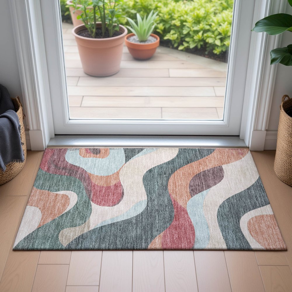 Machine Washable Indoor/Outdoor Chantille ACN2186 Coral 1'8" x 2'6" Rug. Picture 5
