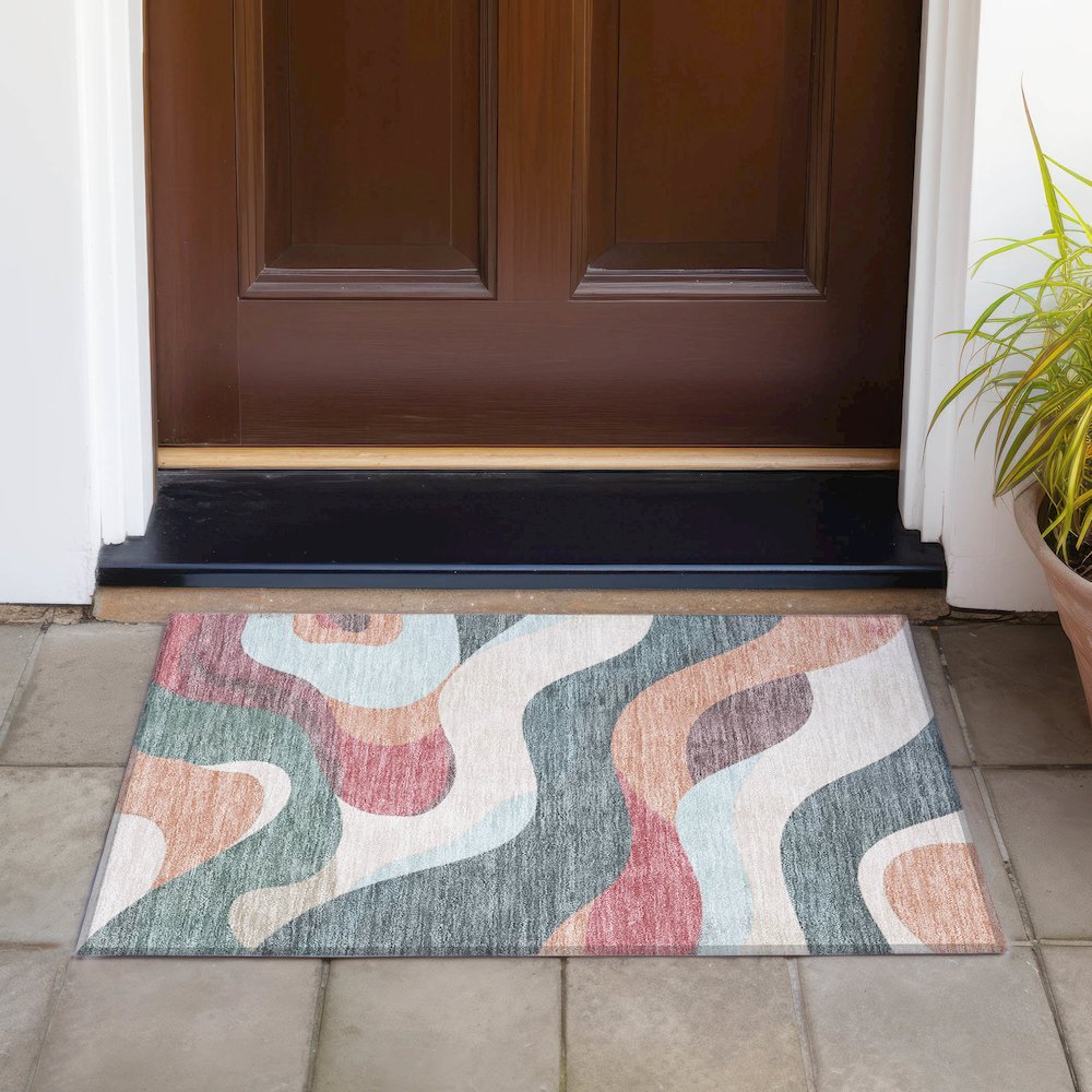 Machine Washable Indoor/Outdoor Chantille ACN2186 Coral 1'8" x 2'6" Rug. Picture 6