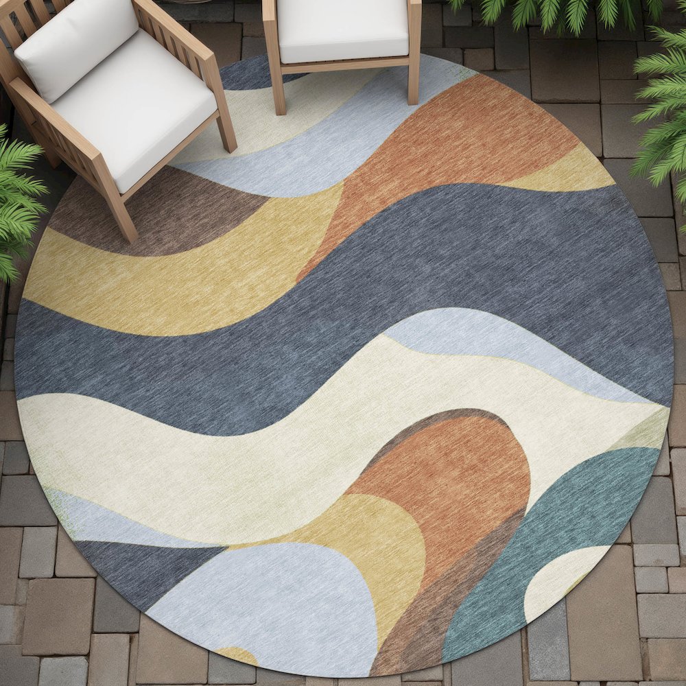 Machine Washable Indoor/Outdoor Chantille ACN2186 Gold 8' x 8' Round Rug. Picture 6