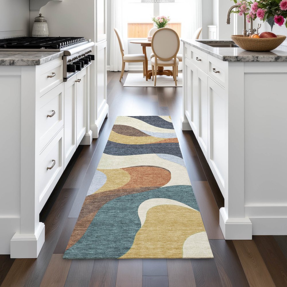Machine Washable Indoor/Outdoor Chantille ACN2186 Gold 2'3" x 7'6" Runner Rug. Picture 5