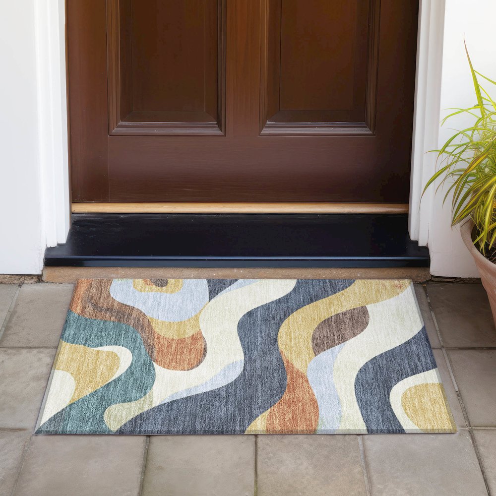 Machine Washable Indoor/Outdoor Chantille ACN2186 Gold 1'8" x 2'6" Rug. Picture 6