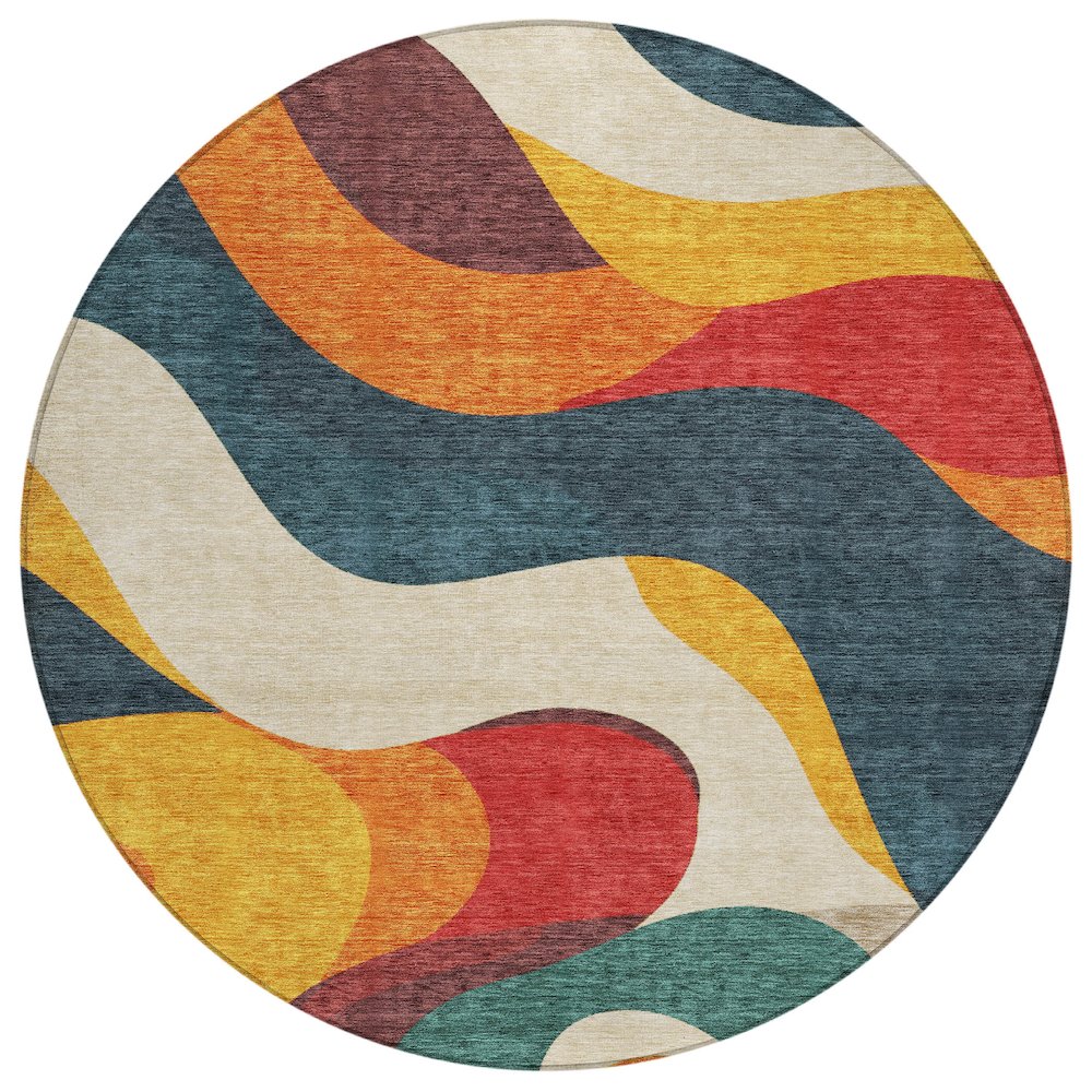 Machine Washable Indoor/Outdoor Chantille ACN2186 Orange 8' x 8' Round Rug. Picture 1