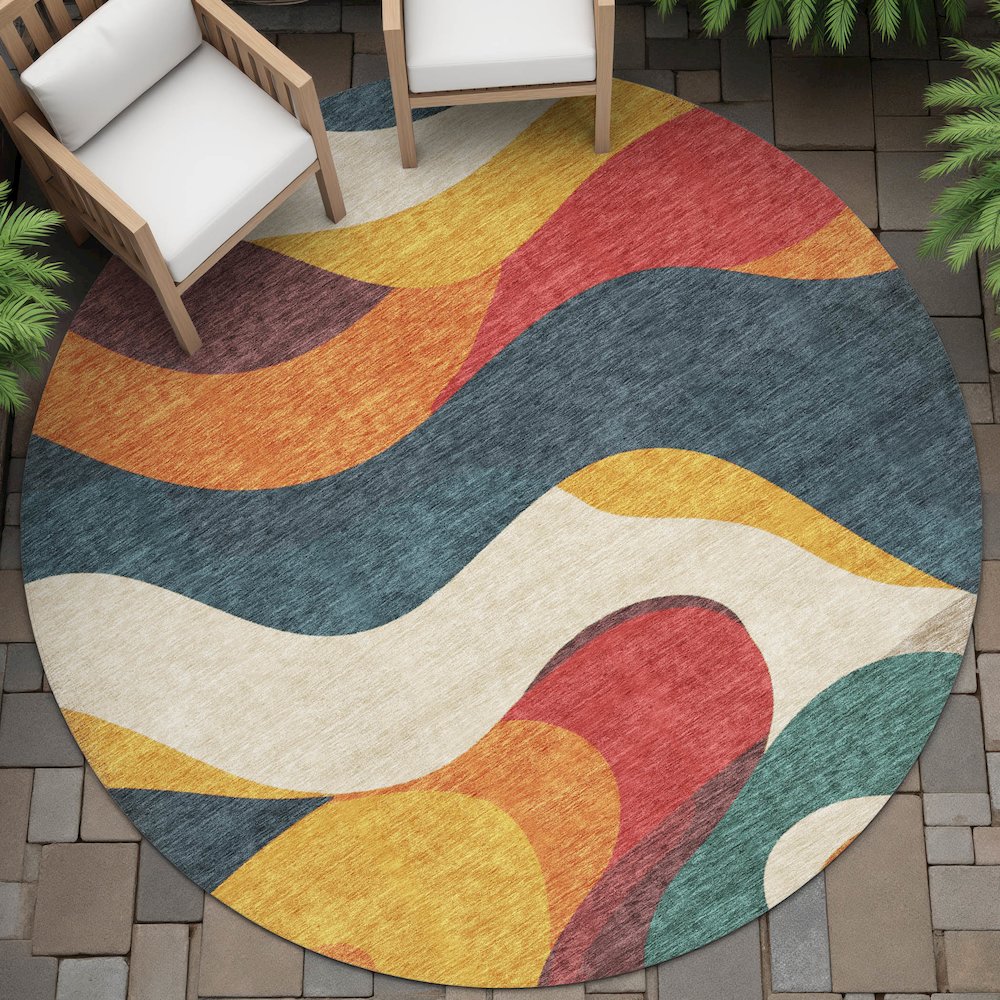 Machine Washable Indoor/Outdoor Chantille ACN2186 Orange 8' x 8' Round Rug. Picture 6