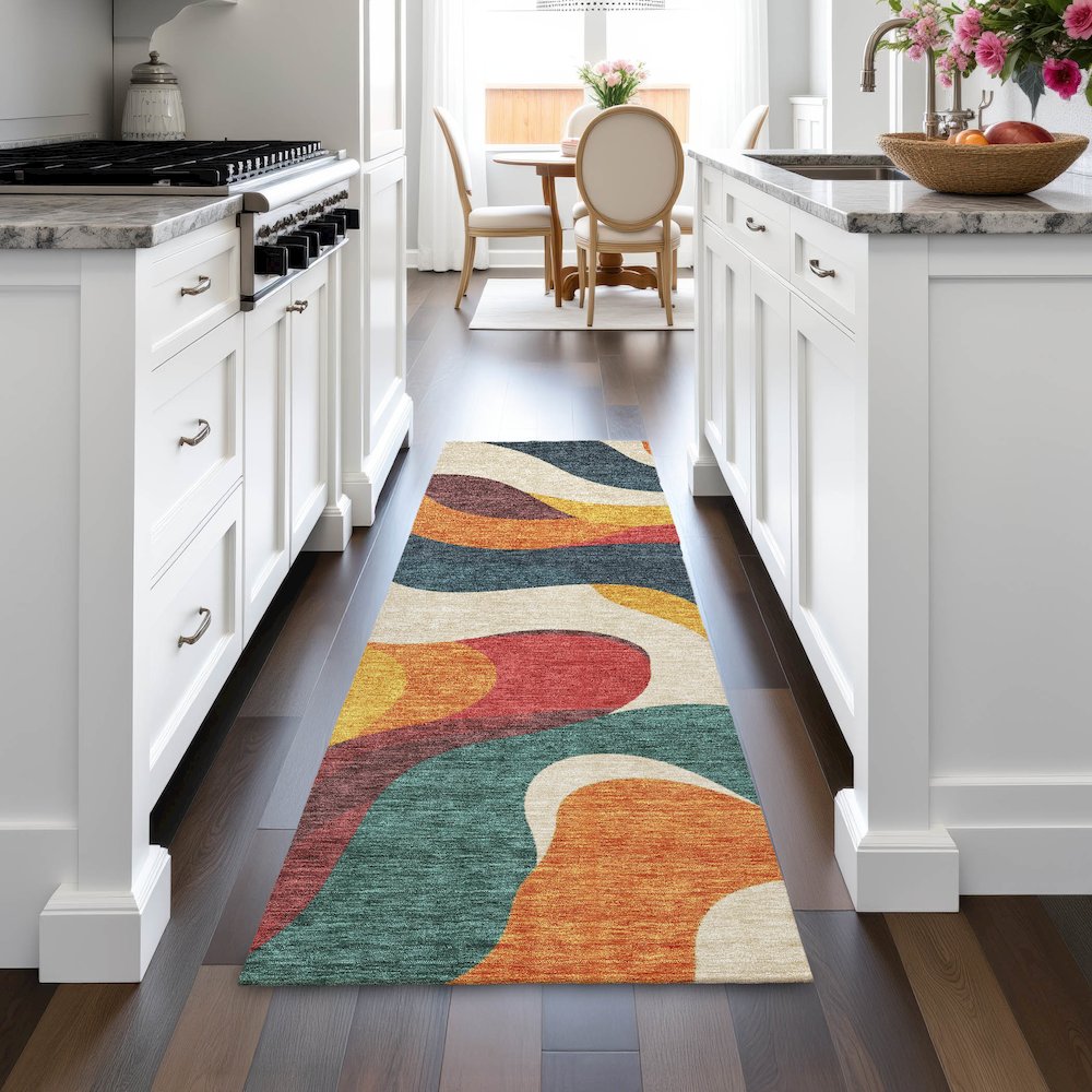 Machine Washable Indoor/Outdoor Chantille ACN2186 Orange 2'3" x 7'6" Runner Rug. Picture 5