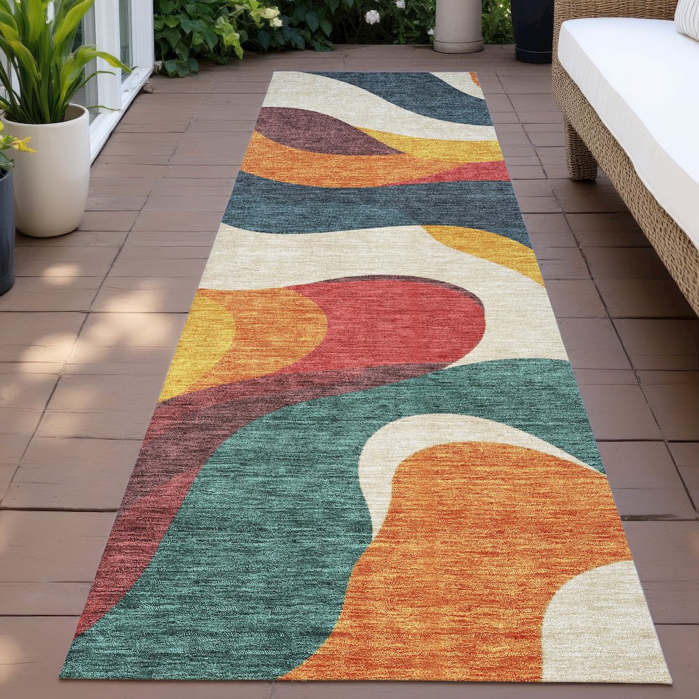 Machine Washable Indoor/Outdoor Chantille ACN2186 Orange 2'3" x 7'6" Runner Rug. Picture 6