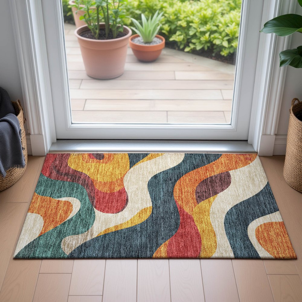 Machine Washable Indoor/Outdoor Chantille ACN2186 Orange 1'8" x 2'6" Rug. Picture 5