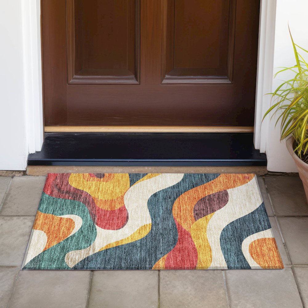 Machine Washable Indoor/Outdoor Chantille ACN2186 Orange 1'8" x 2'6" Rug. Picture 6