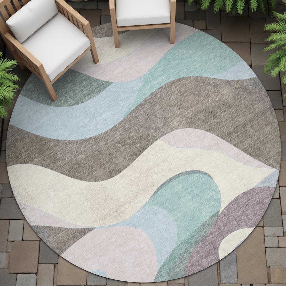 Machine Washable Indoor/Outdoor Chantille ACN2186 Taupe 8' x 8' Round Rug. Picture 6