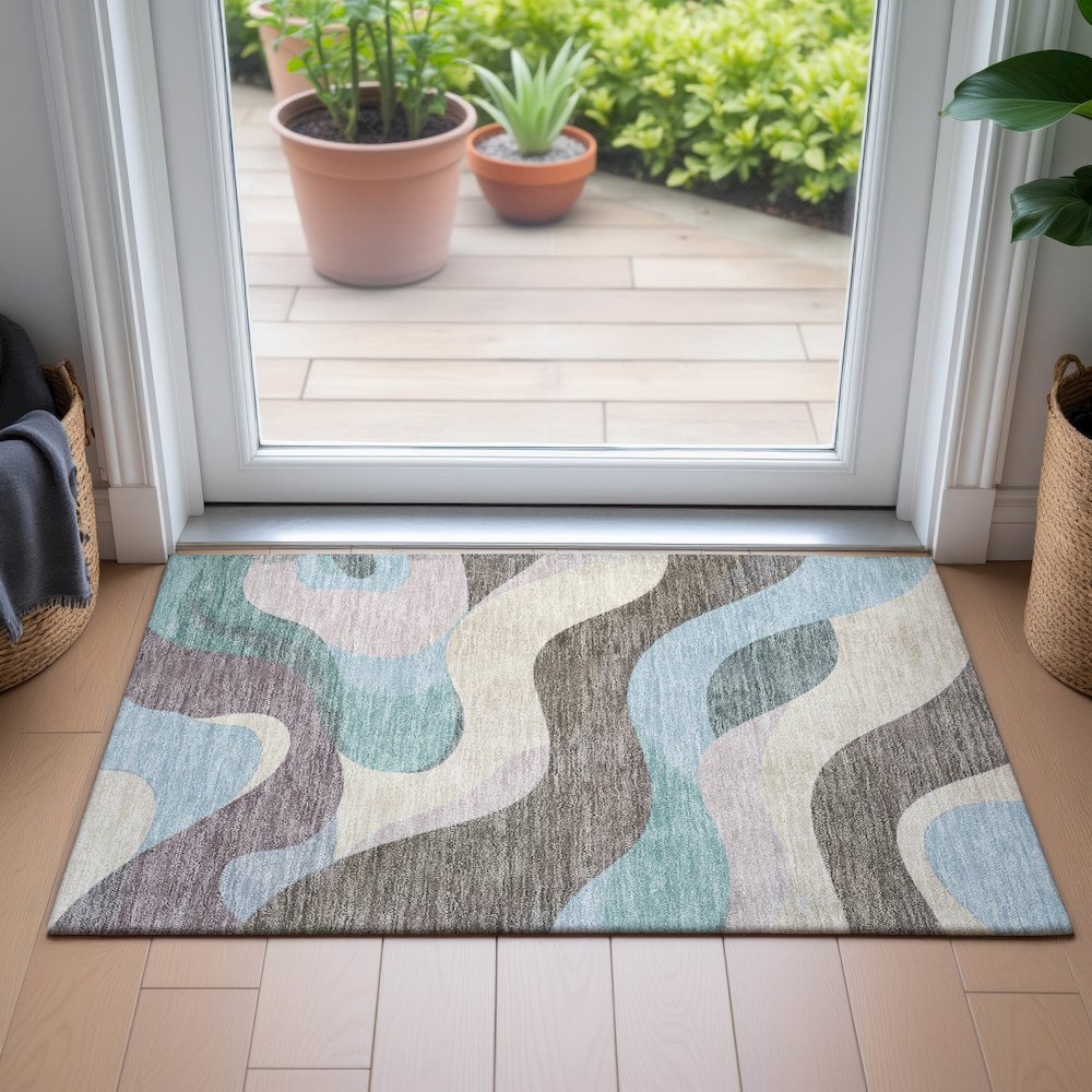 Machine Washable Indoor/Outdoor Chantille ACN2186 Taupe 1'8" x 2'6" Rug. Picture 5