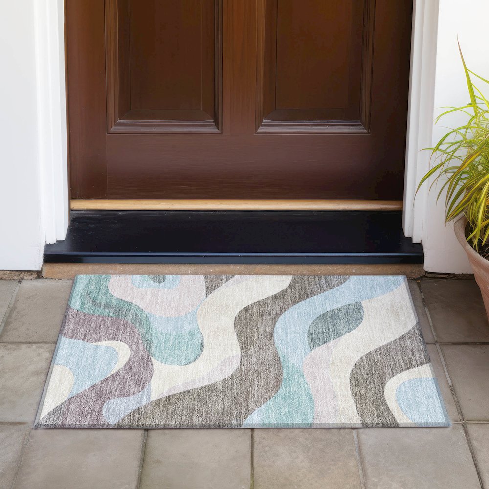 Machine Washable Indoor/Outdoor Chantille ACN2186 Taupe 1'8" x 2'6" Rug. Picture 6