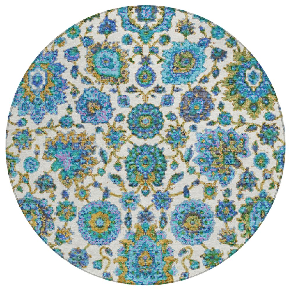 Machine Washable Indoor/Outdoor Chantille ACN2187 Aqua 8' x 8' Round Rug. Picture 1