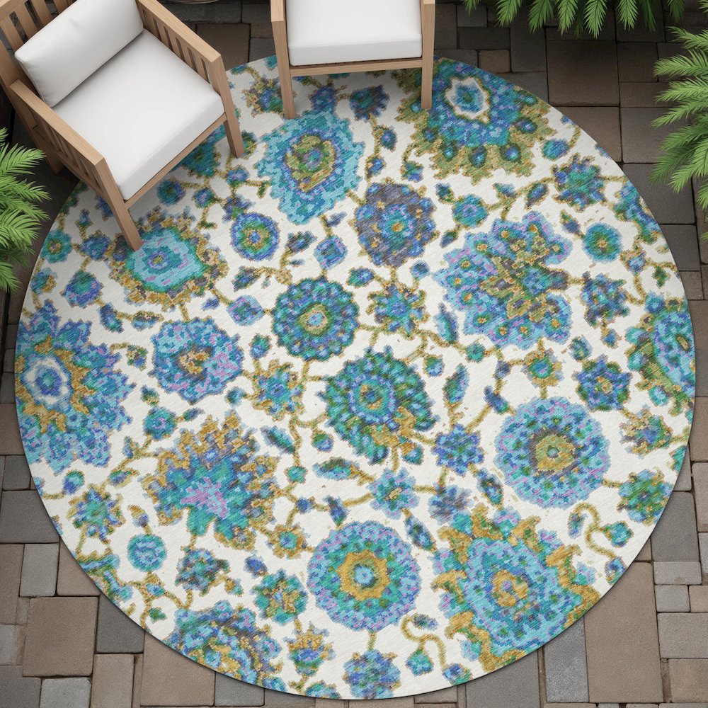 Machine Washable Indoor/Outdoor Chantille ACN2187 Aqua 8' x 8' Round Rug. Picture 6