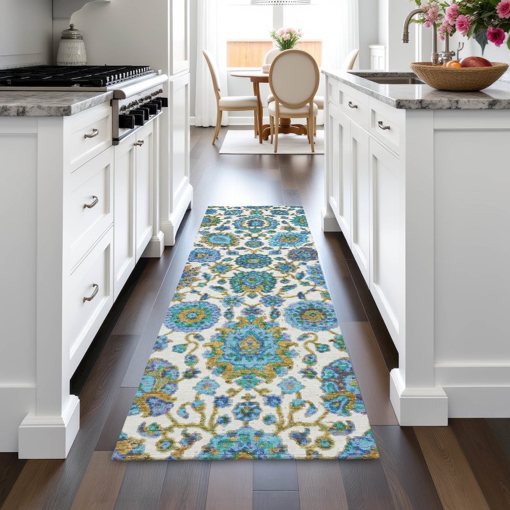 Machine Washable Indoor/Outdoor Chantille ACN2187 Aqua 2'3" x 7'6" Runner Rug. Picture 5
