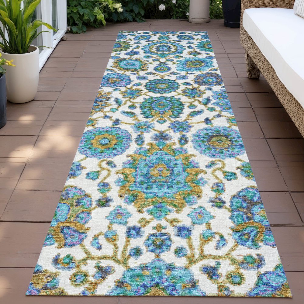 Machine Washable Indoor/Outdoor Chantille ACN2187 Aqua 2'3" x 7'6" Runner Rug. Picture 6