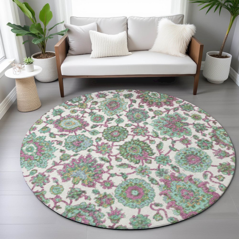 Machine Washable Indoor/Outdoor Chantille ACN2187 Mint 8' x 8' Round Rug. Picture 5