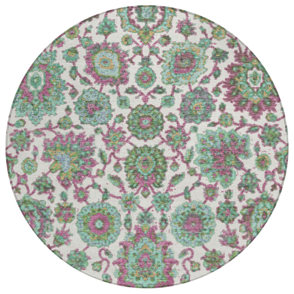 Machine Washable Indoor/Outdoor Chantille ACN2187 Mint 8' x 8' Round Rug. Picture 1