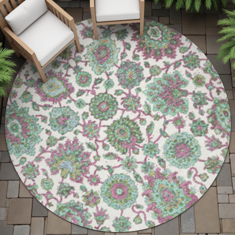 Machine Washable Indoor/Outdoor Chantille ACN2187 Mint 8' x 8' Round Rug. Picture 6