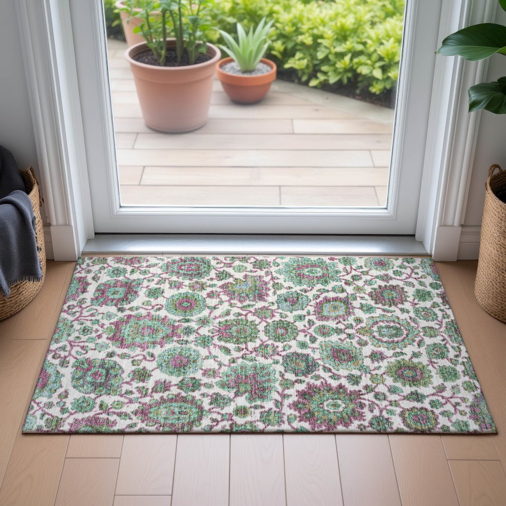 Machine Washable Indoor/Outdoor Chantille ACN2187 Mint 1'8" x 2'6" Rug. Picture 5