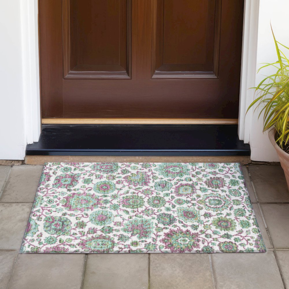 Machine Washable Indoor/Outdoor Chantille ACN2187 Mint 1'8" x 2'6" Rug. Picture 6