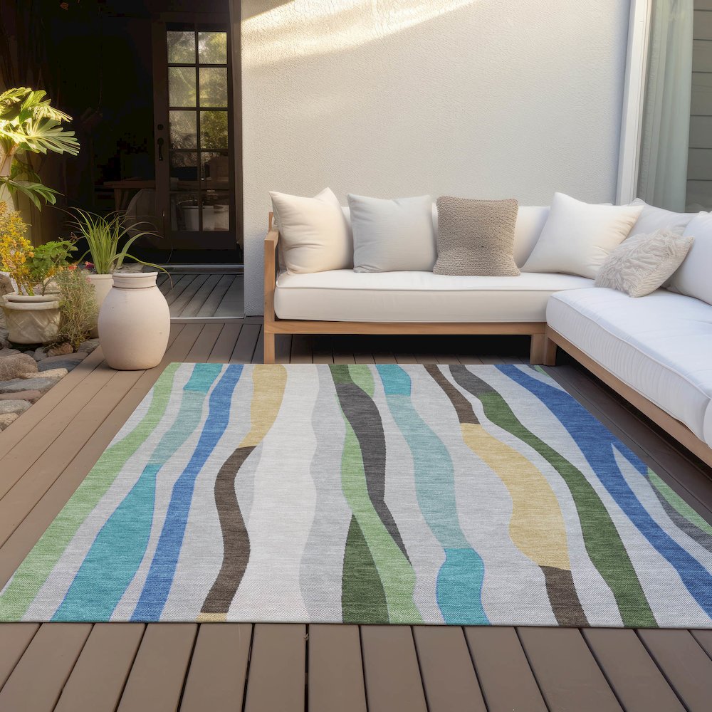 Machine Washable Indoor/Outdoor Chantille ACN2188 Green 2'6" x 3'10" Rug. Picture 7