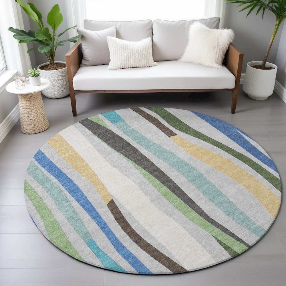 Machine Washable Indoor/Outdoor Chantille ACN2188 Green 8' x 8' Round Rug. Picture 5