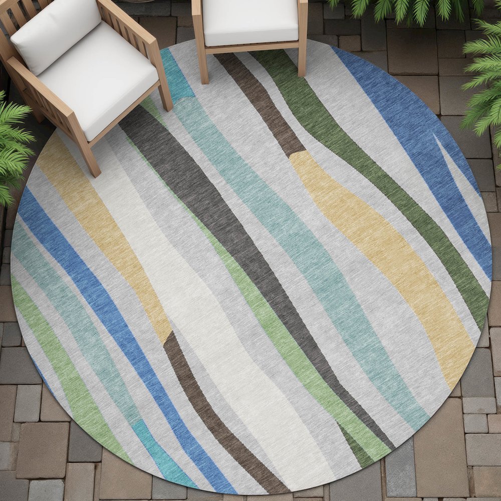 Machine Washable Indoor/Outdoor Chantille ACN2188 Green 8' x 8' Round Rug. Picture 6