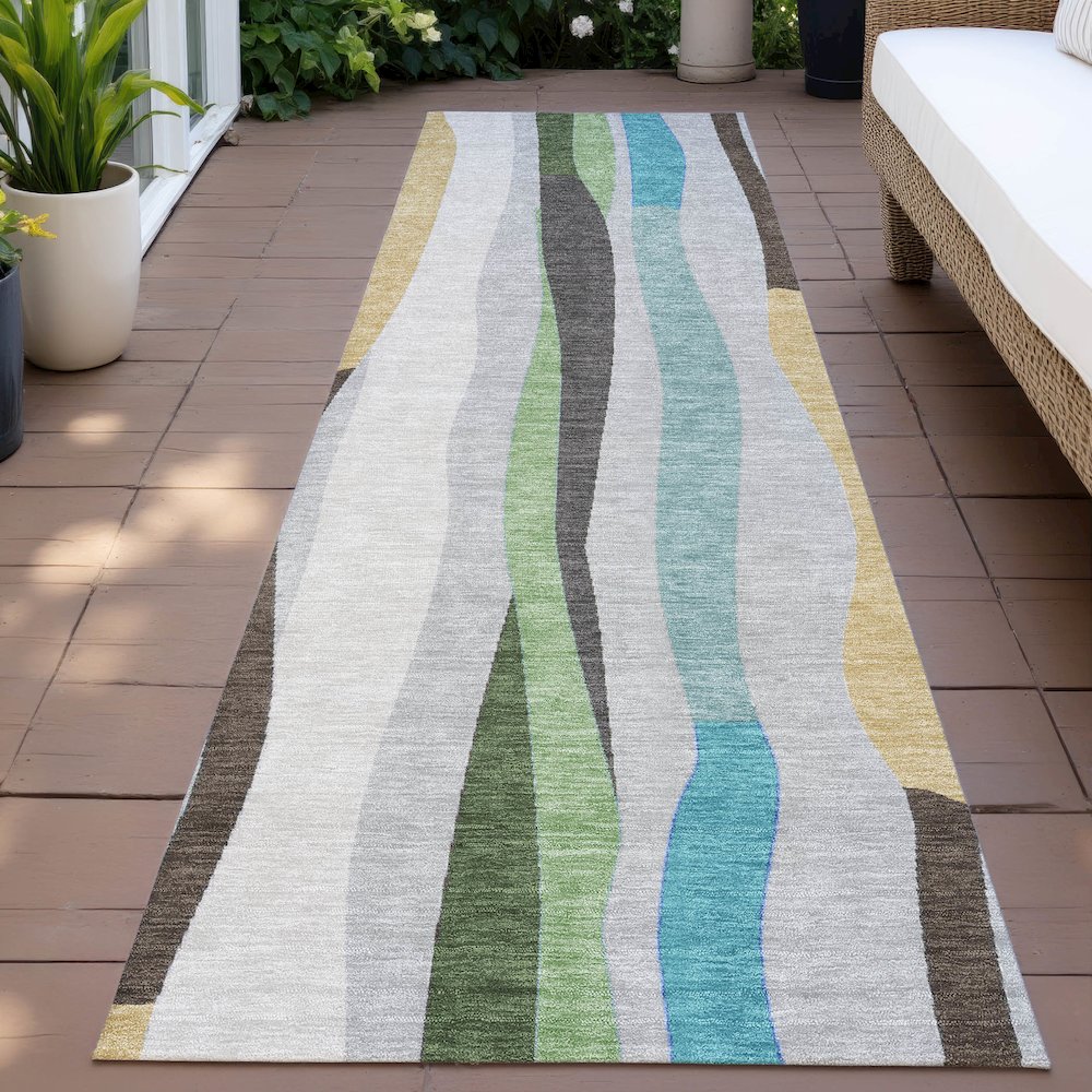 Machine Washable Indoor/Outdoor Chantille ACN2188 Green 2'3" x 7'6" Runner Rug. Picture 6