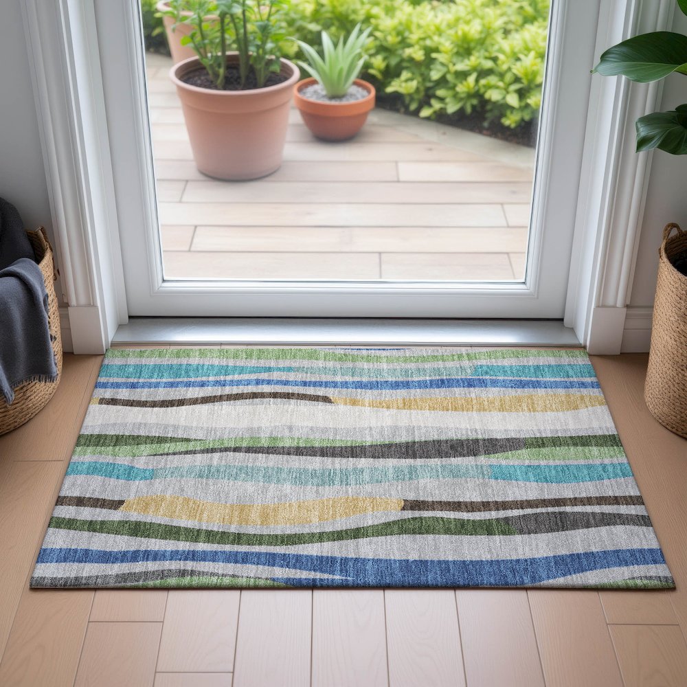 Machine Washable Indoor/Outdoor Chantille ACN2188 Green 1'8" x 2'6" Rug. Picture 5