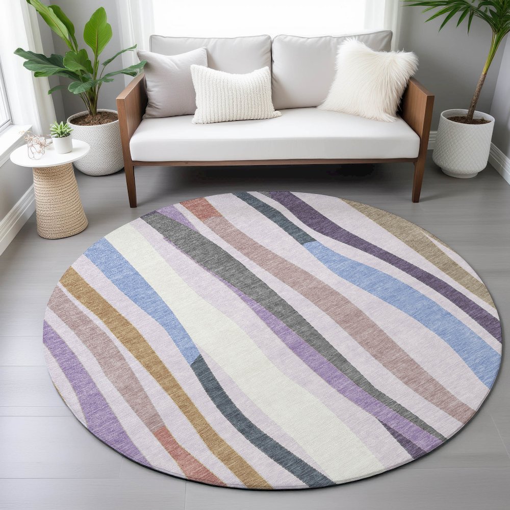 Machine Washable Indoor/Outdoor Chantille ACN2188 Lavender 8' x 8' Round Rug. Picture 5