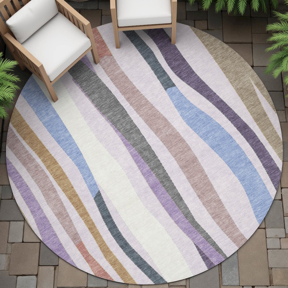 Machine Washable Indoor/Outdoor Chantille ACN2188 Lavender 8' x 8' Round Rug. Picture 6