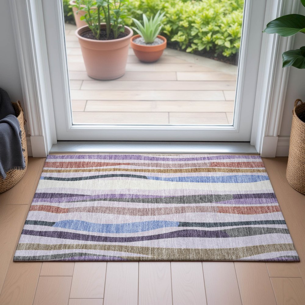 Machine Washable Indoor/Outdoor Chantille ACN2188 Lavender 1'8" x 2'6" Rug. Picture 5