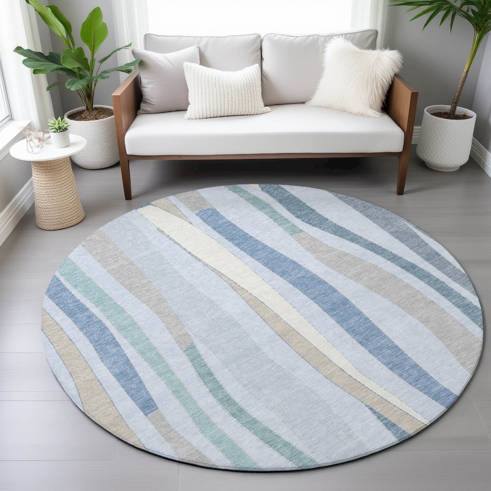 Machine Washable Indoor/Outdoor Chantille ACN2188 Sky 8' x 8' Round Rug. Picture 5