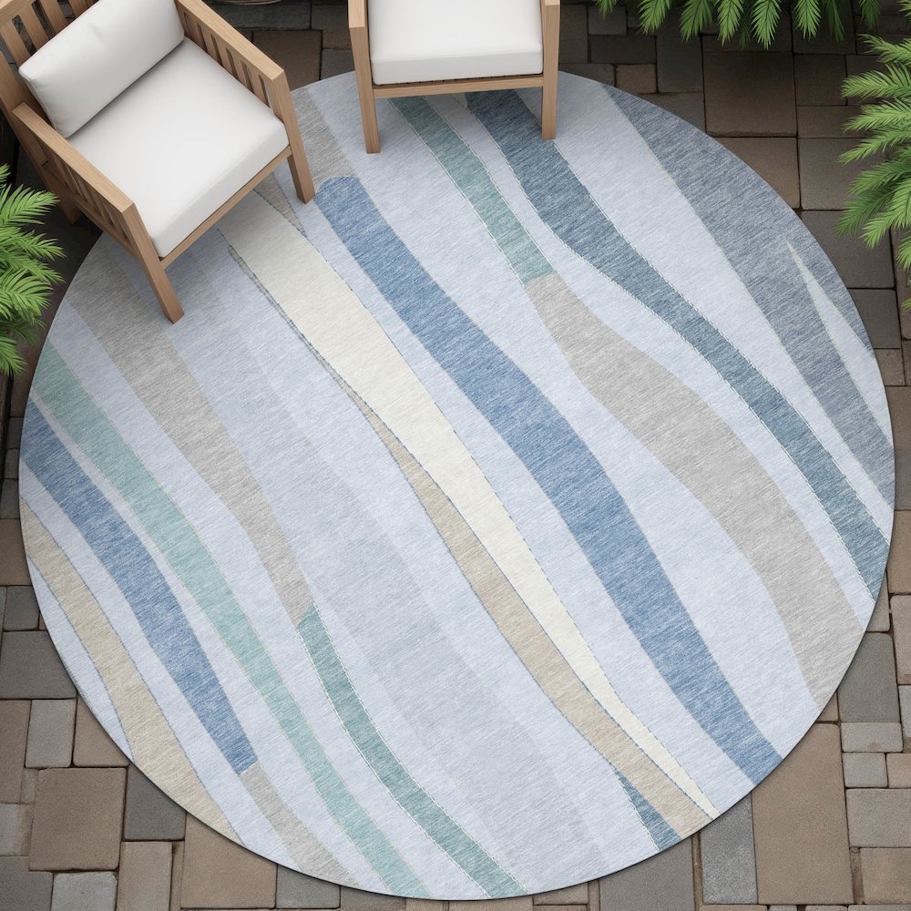 Machine Washable Indoor/Outdoor Chantille ACN2188 Sky 8' x 8' Round Rug. Picture 6