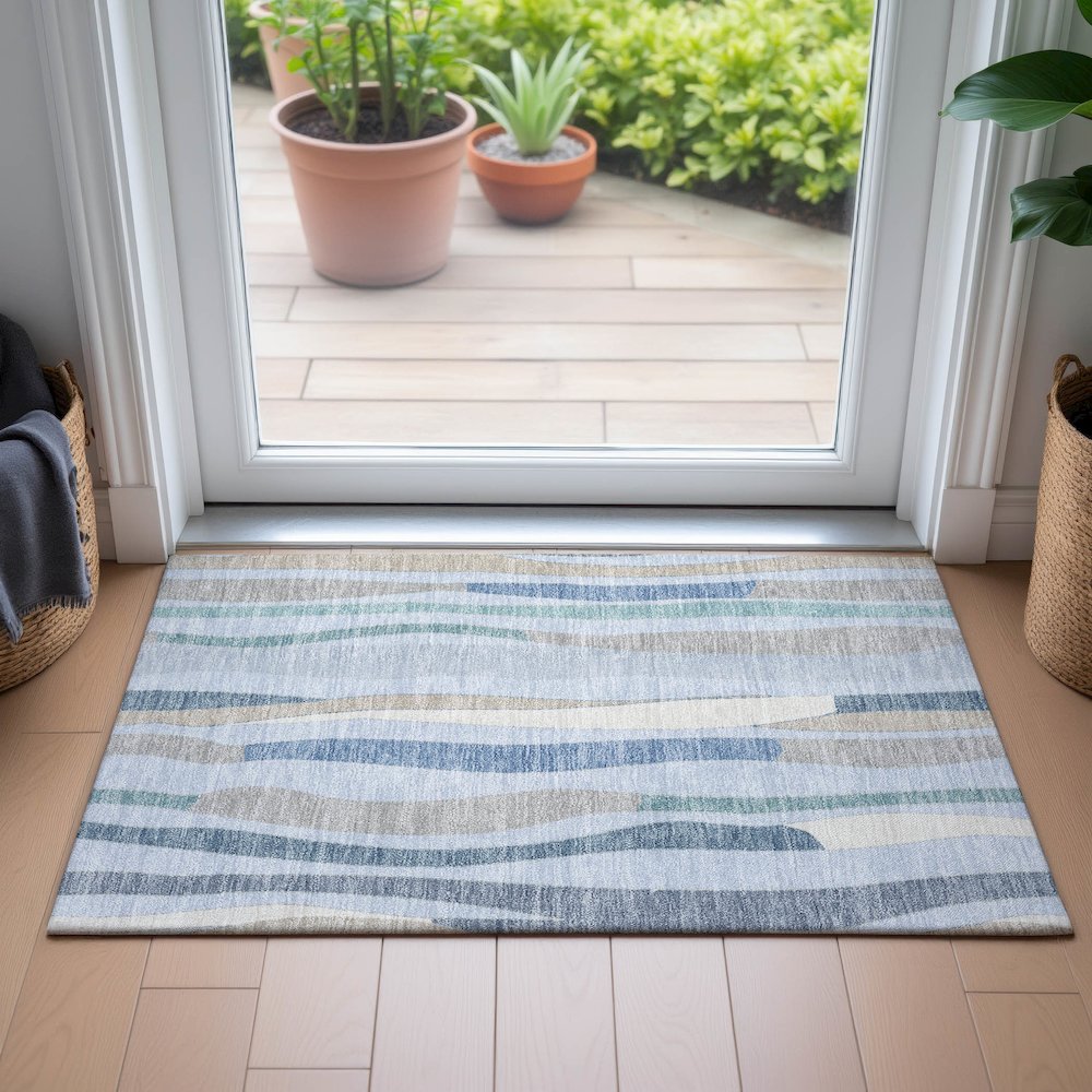 Machine Washable Indoor/Outdoor Chantille ACN2188 Sky 1'8" x 2'6" Rug. Picture 5