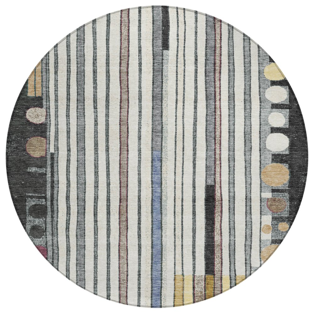 Machine Washable Indoor/Outdoor Chantille ACN2189 Black 8' x 8' Round Rug. Picture 1