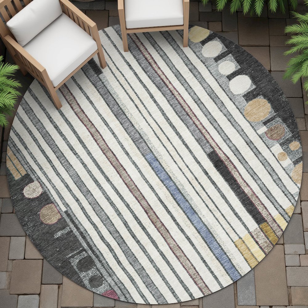 Machine Washable Indoor/Outdoor Chantille ACN2189 Black 8' x 8' Round Rug. Picture 6
