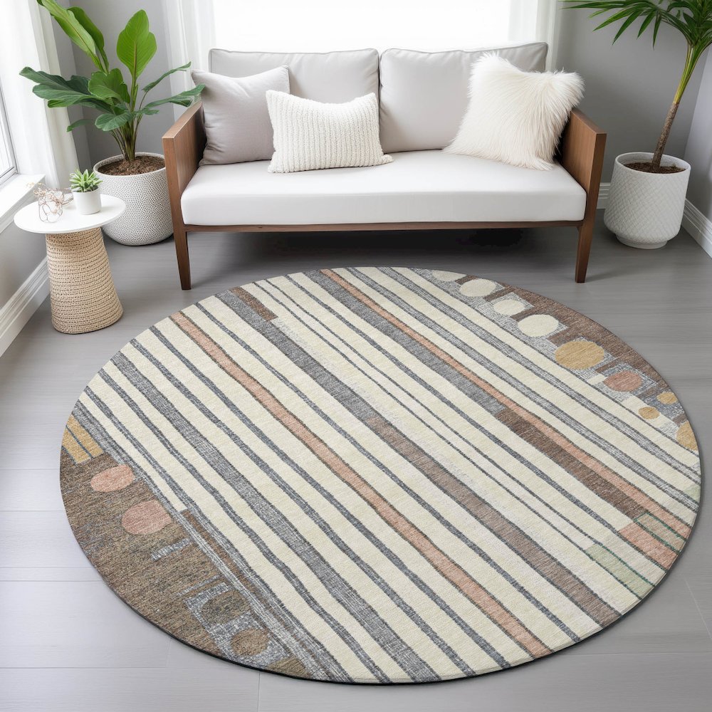 Machine Washable Indoor/Outdoor Chantille ACN2189 Brown 8' x 8' Round Rug. Picture 5