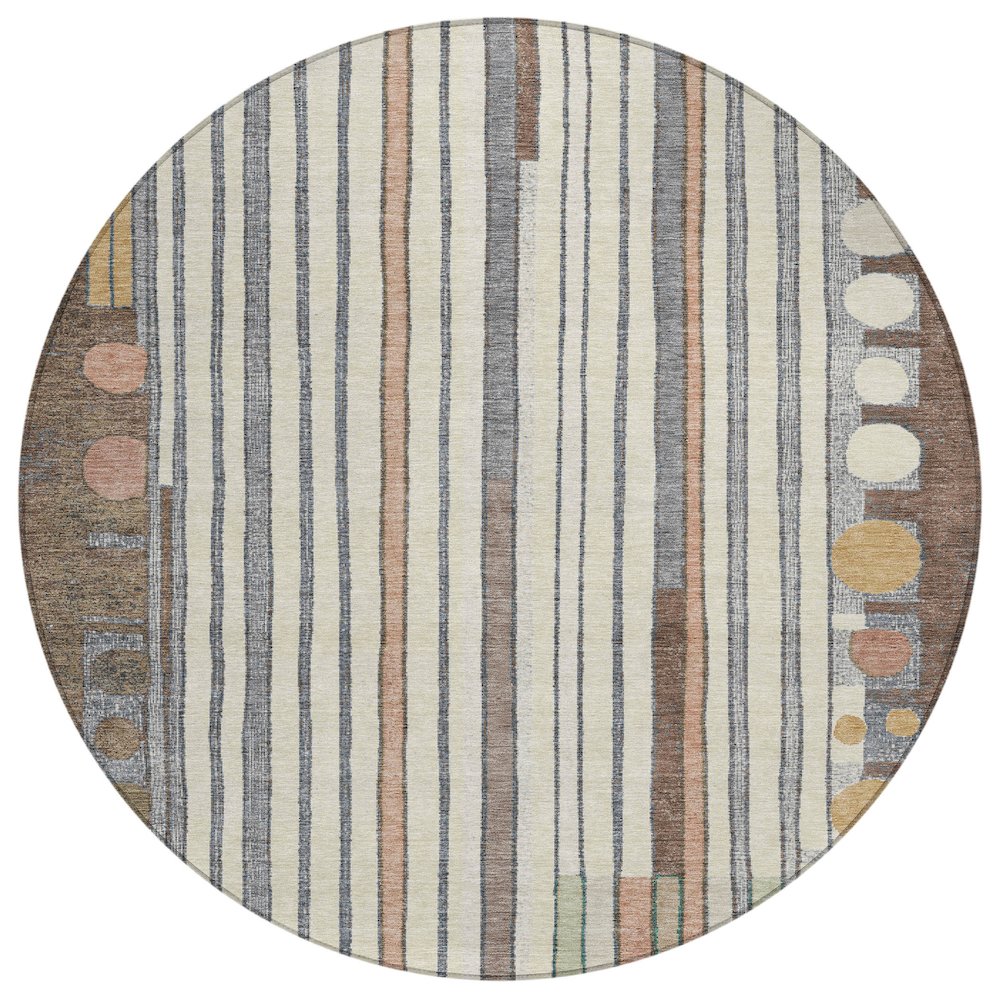 Machine Washable Indoor/Outdoor Chantille ACN2189 Brown 8' x 8' Round Rug. Picture 1