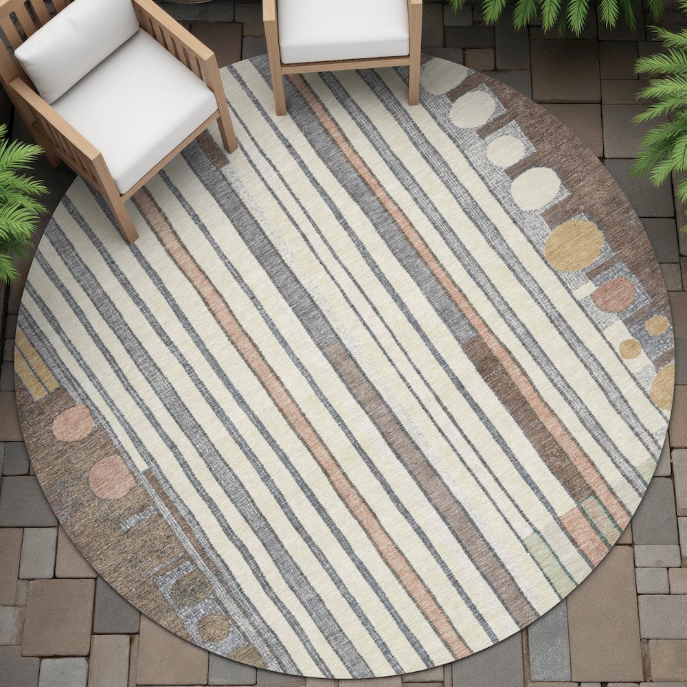 Machine Washable Indoor/Outdoor Chantille ACN2189 Brown 8' x 8' Round Rug. Picture 6