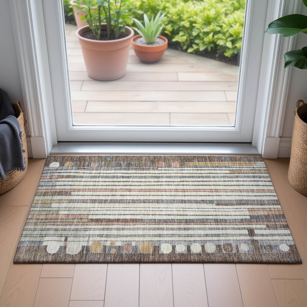 Machine Washable Indoor/Outdoor Chantille ACN2189 Brown 1'8" x 2'6" Rug. Picture 5