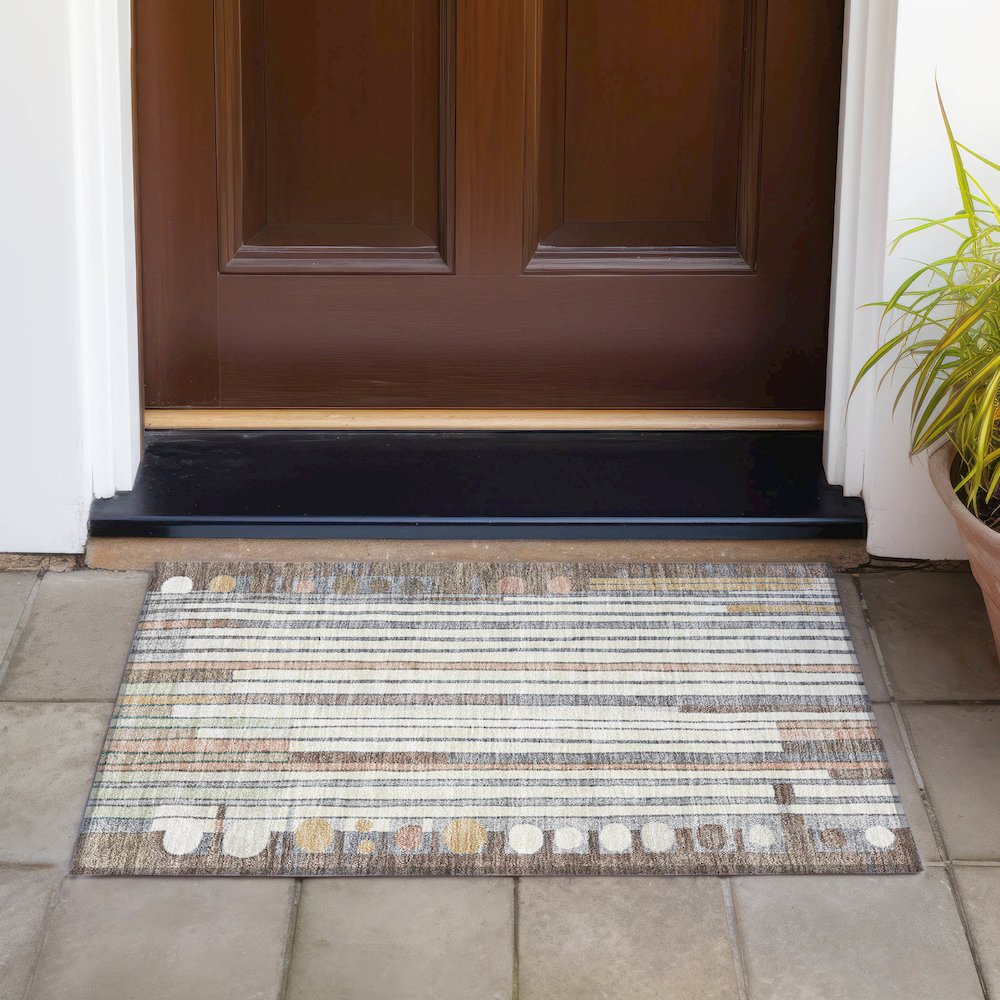 Machine Washable Indoor/Outdoor Chantille ACN2189 Brown 1'8" x 2'6" Rug. Picture 6