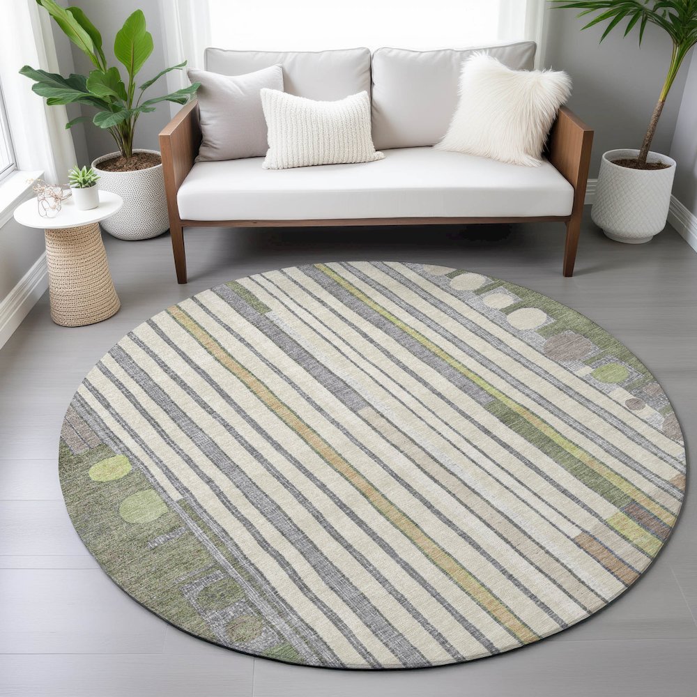 Machine Washable Indoor/Outdoor Chantille ACN2189 Olive 8' x 8' Round Rug. Picture 5