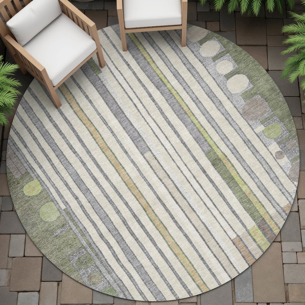 Machine Washable Indoor/Outdoor Chantille ACN2189 Olive 8' x 8' Round Rug. Picture 6