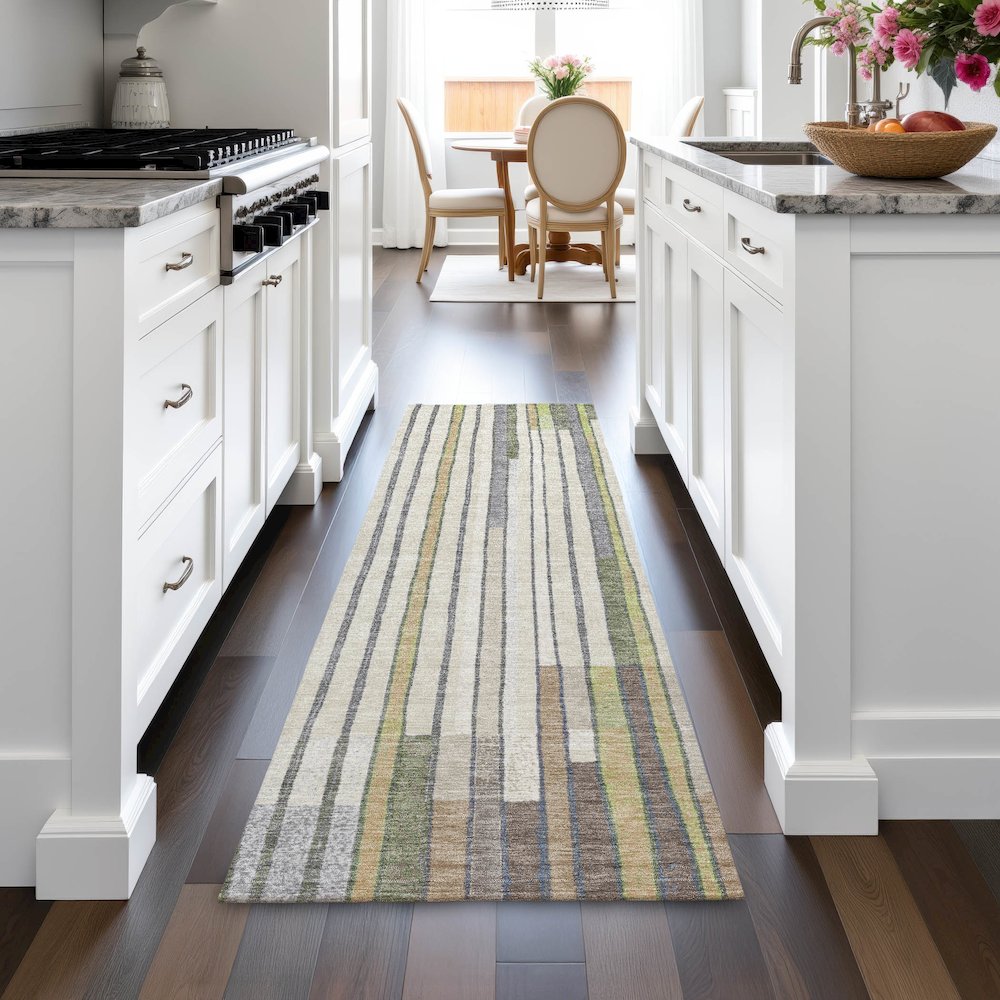 Machine Washable Indoor/Outdoor Chantille ACN2189 Olive 2'3" x 7'6" Runner Rug. Picture 5