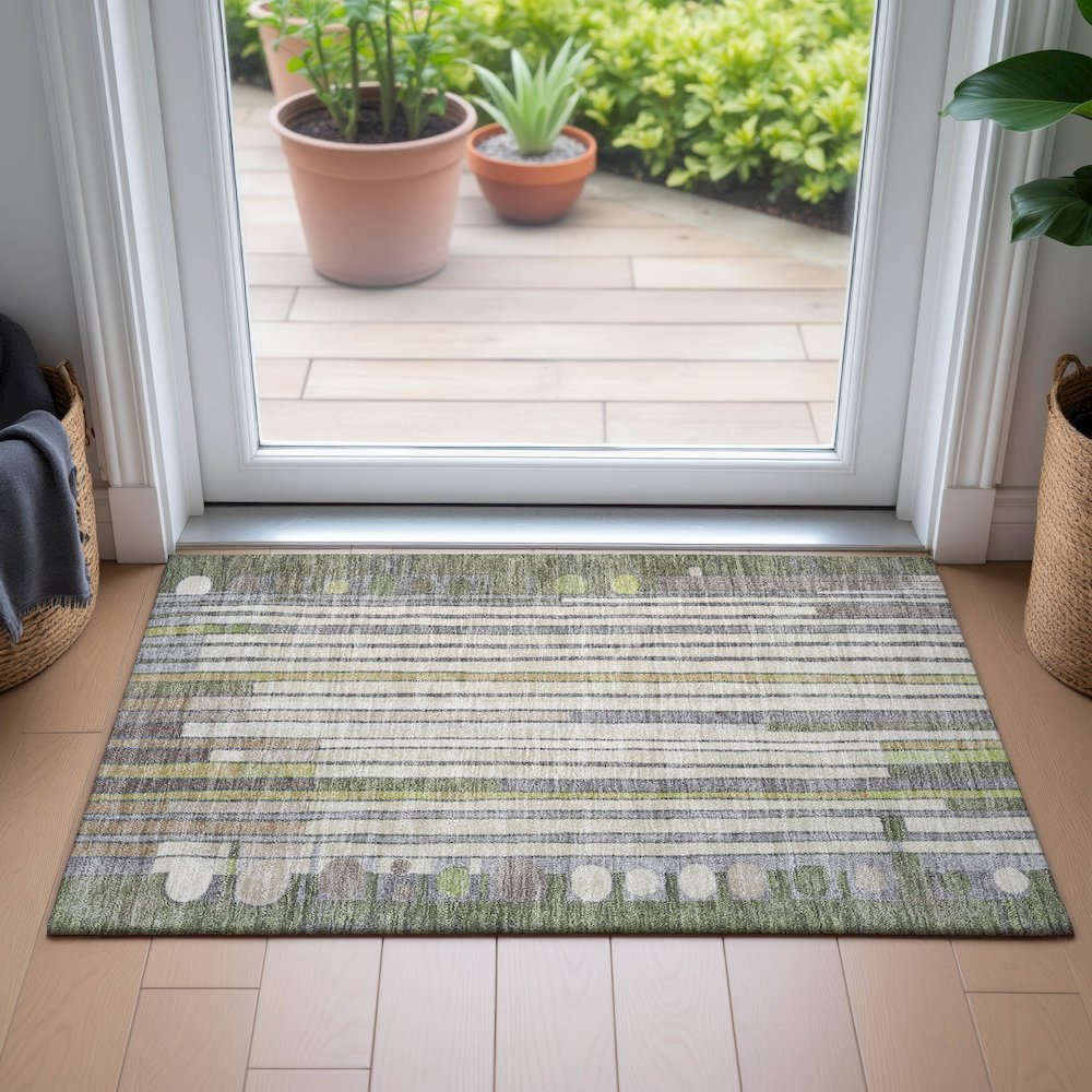 Machine Washable Indoor/Outdoor Chantille ACN2189 Olive 1'8" x 2'6" Rug. Picture 5