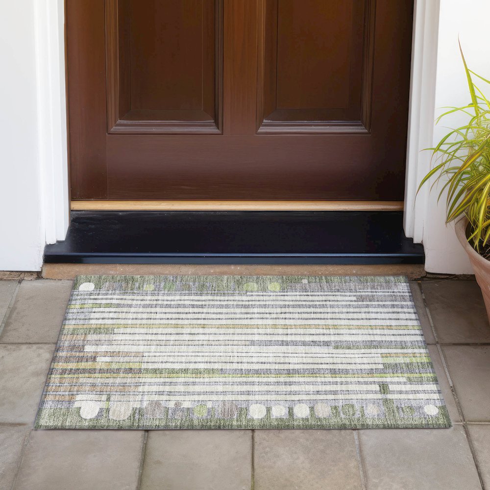 Machine Washable Indoor/Outdoor Chantille ACN2189 Olive 1'8" x 2'6" Rug. Picture 6