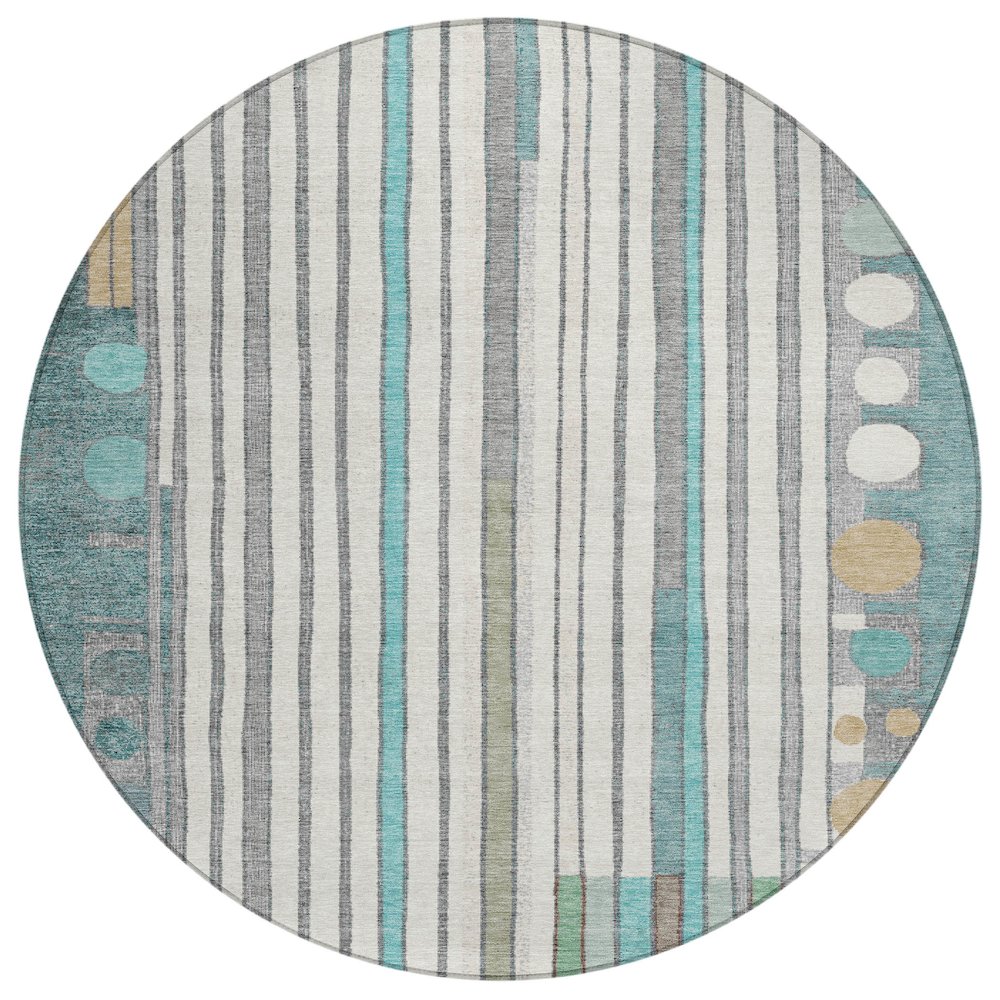 Machine Washable Indoor/Outdoor Chantille ACN2189 Teal 8' x 8' Round Rug. Picture 1