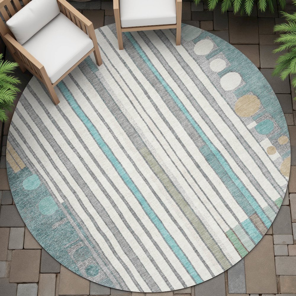 Machine Washable Indoor/Outdoor Chantille ACN2189 Teal 8' x 8' Round Rug. Picture 6